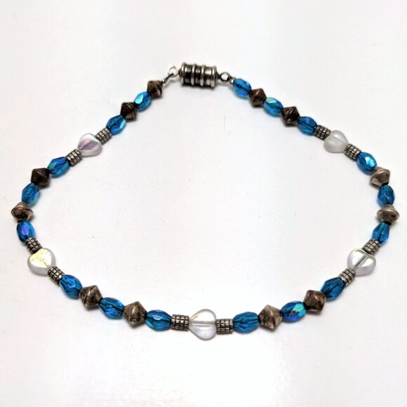 Vintage 90s Heart Crystal Metal Bracelet Iridescent Preppy Kawaii Boho Fairycore - Picture 2 of 3